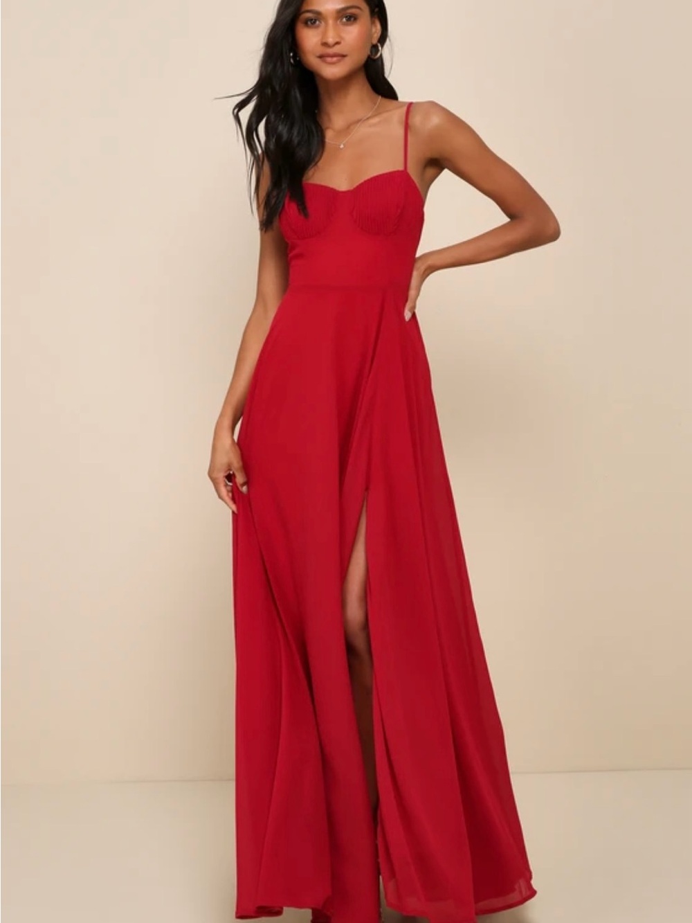 Prom Dress Red Spaghetti-Strap Maxi Dress with Side Slit Size S